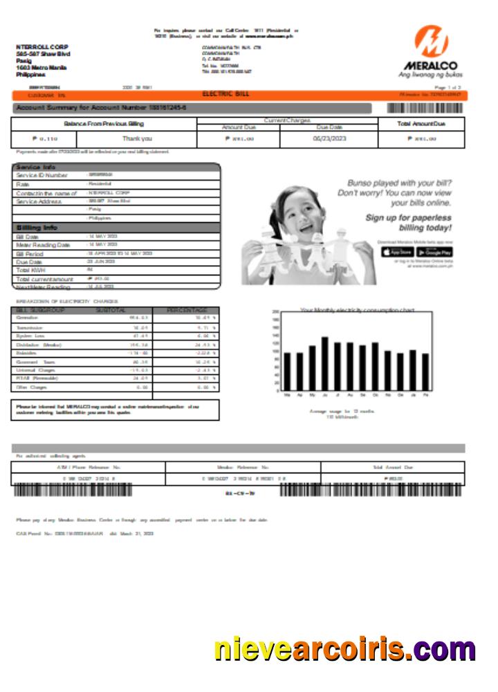 Meralco Philippines electricity utility business bill